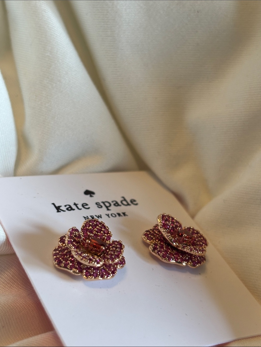 kate spade Scarlet blossom rose Gold-Tone Pink Crystal layered Stud Earrings - Picture 9 of 10